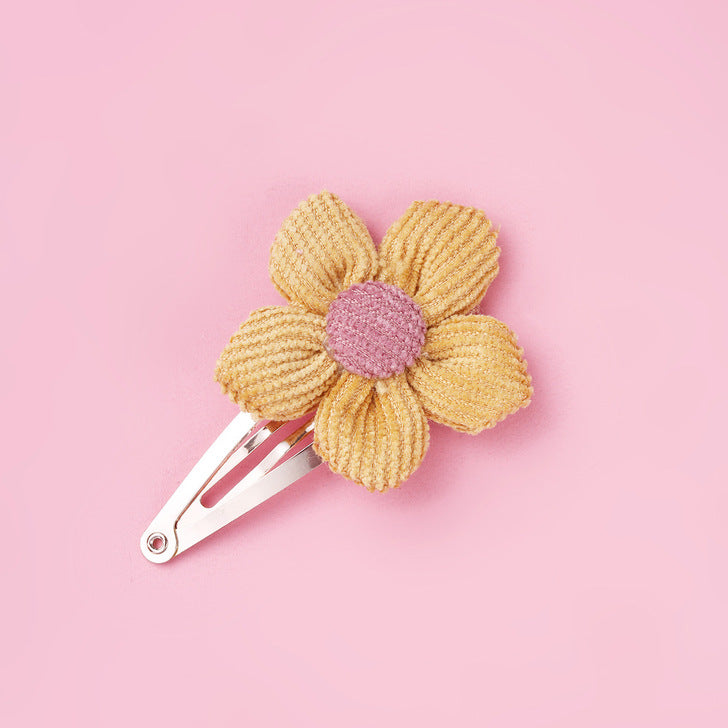Girls Woolen Sunflower One Word Hair Clips Accessory-7