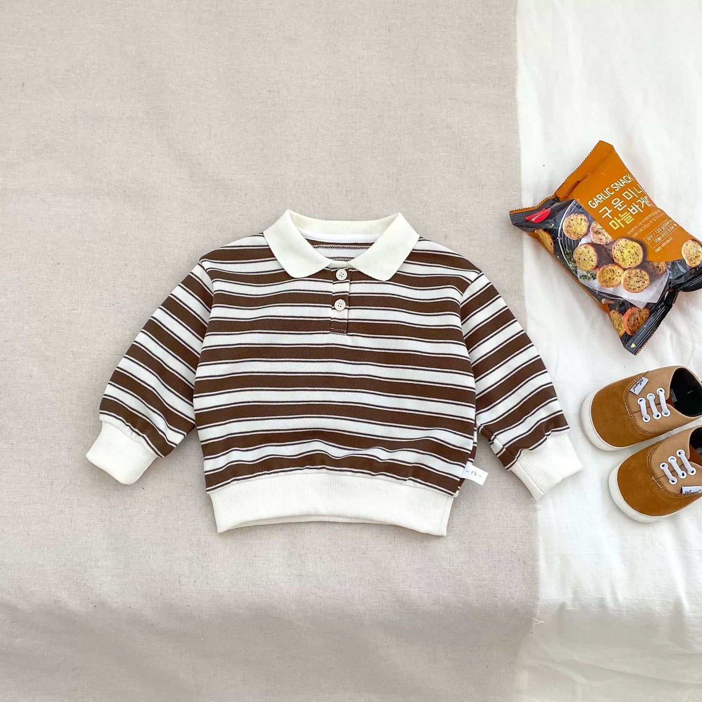 Spring and Autumn Baby Kids Unisex Striped Pattern Top Polo Shirt and Denim Pants Clothing Set