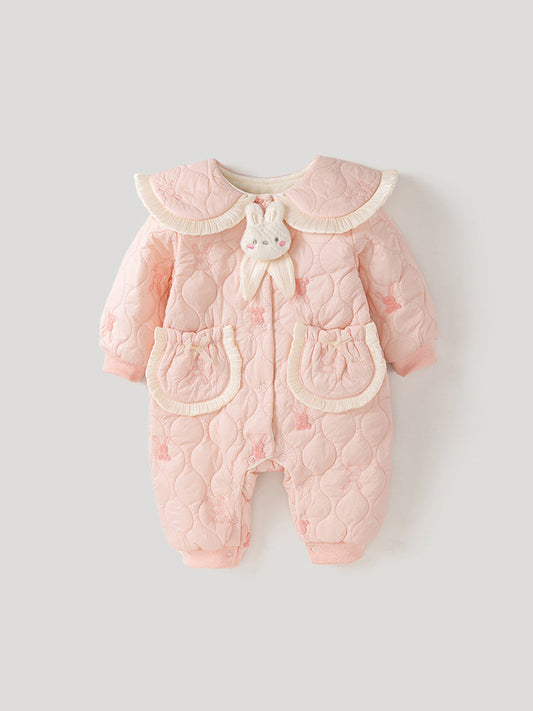 Baby Girl Rabbit Cartoon Style Home Clothes Peter Pan Collar Romper