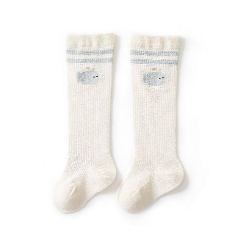 Baby Girl Solid Color Floral Embroidered Pattern Breathable Knee Socks-5