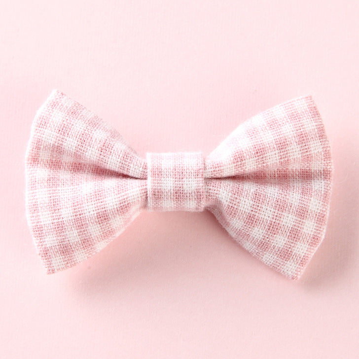 Girls Plaid Pattern Bow Tie Hair Fabric 2 pc. Clips Handmade Accessory-6