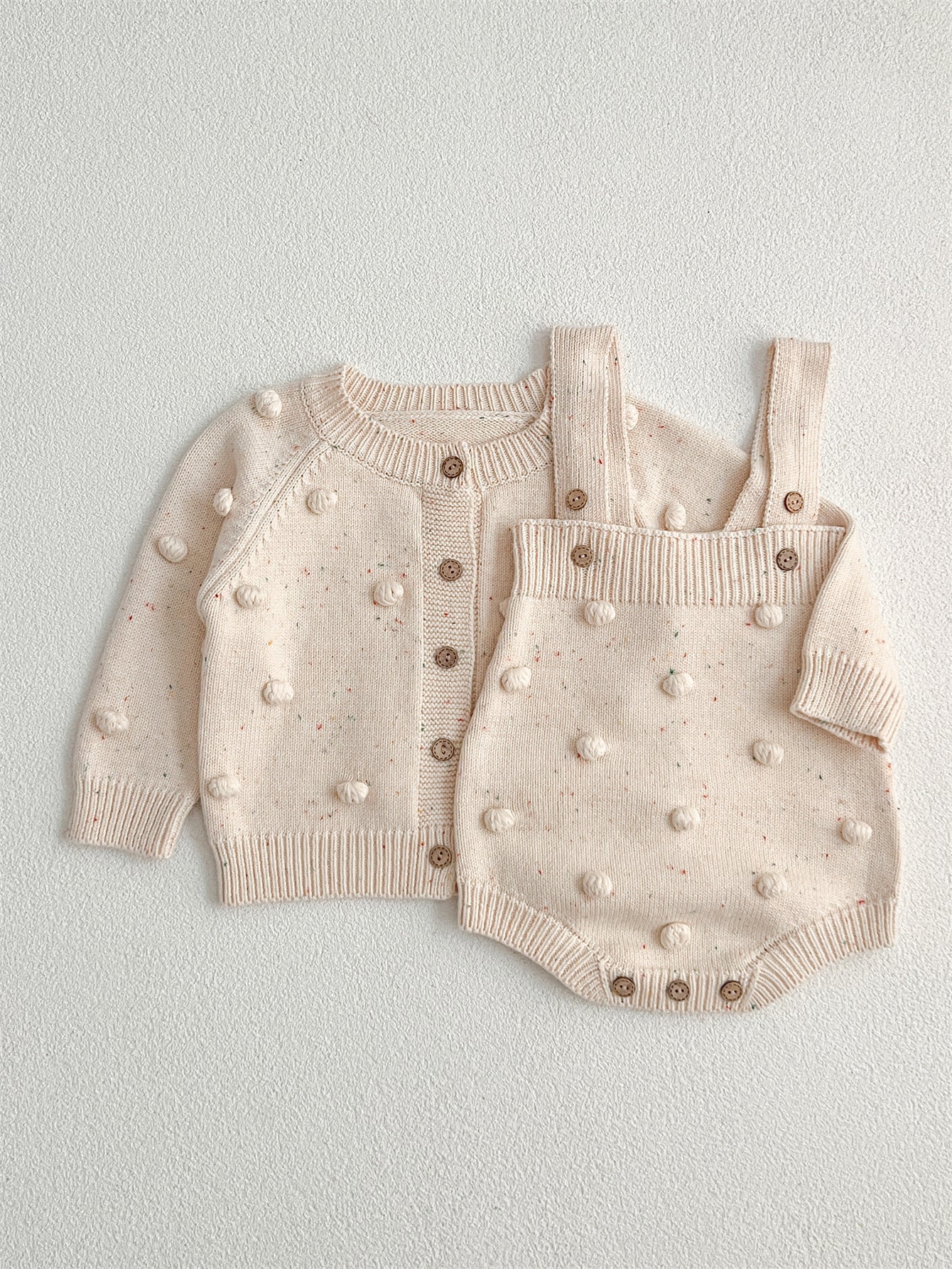 Arrival Autumn Baby Long Sleeves Solid Color Knitted Cardigan and Sleeveless Strap Bodysuits – Clothing Set-1