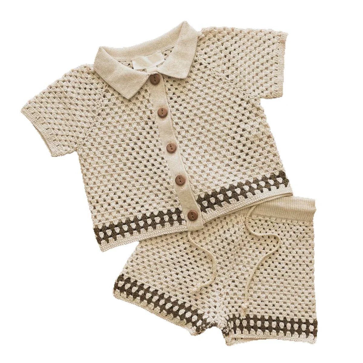 Summer Baby Kids Casual Simple Hollow Out Short Sleeves Top with Shorts Knitted Clothing Set
