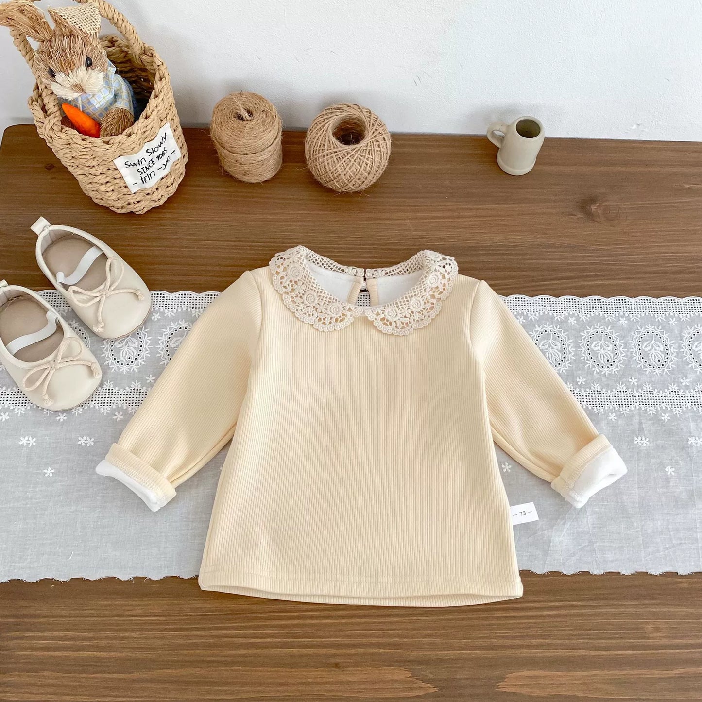 Spring and Autumn Baby Kids Girls Long Sleeves Fleece Top and Sleeveless Rabbits Pattern Overalls Clothing Set