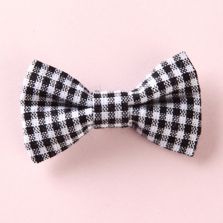 Girls Plaid Pattern Bow Tie Hair Fabric 2 pc. Clips Handmade Accessory-1