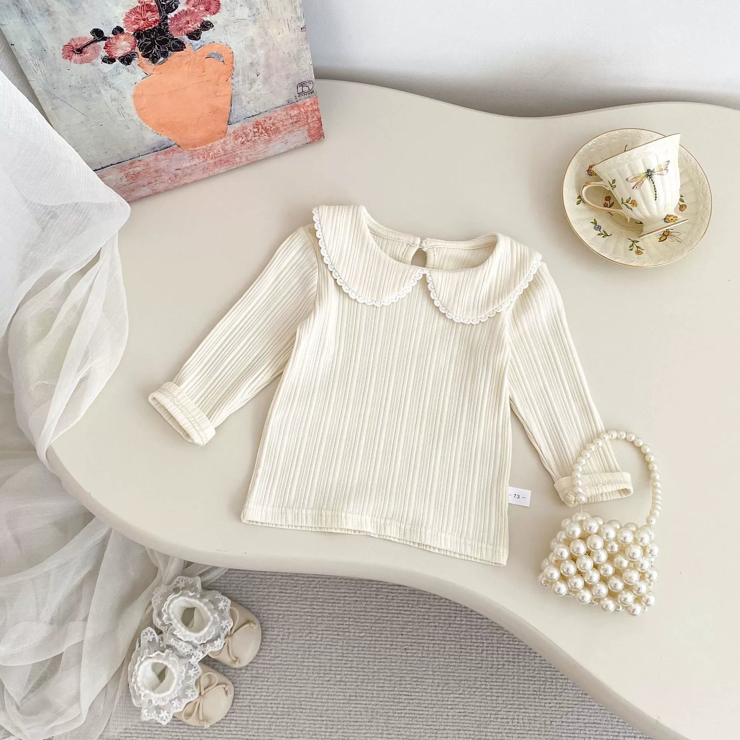 Spring and Autumn Baby Kids Girls Lace Trim Decorated Sleeveless Vest, Plain Long Sleeves Top and Pants Clothing Set