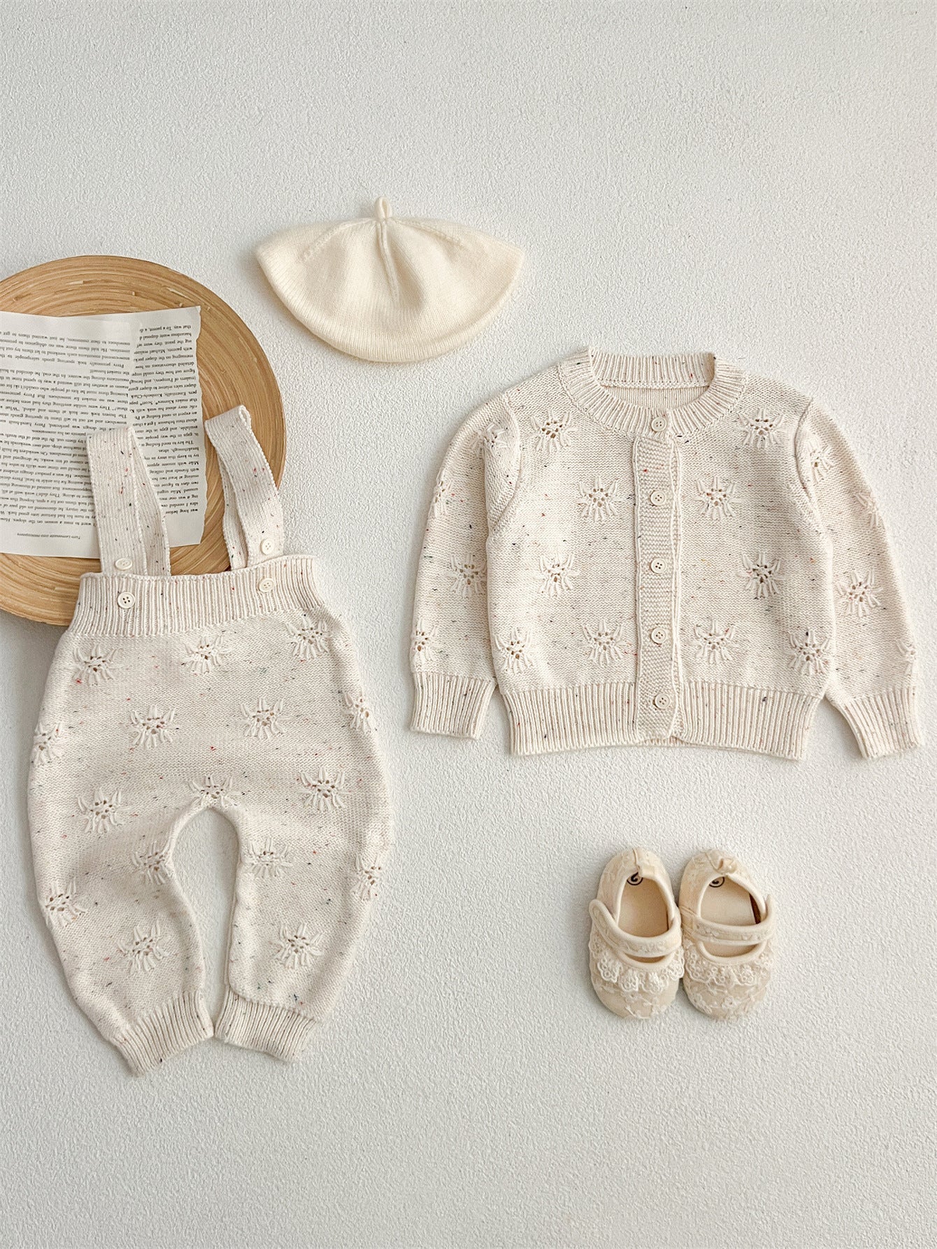 Arrival Autumn Baby Long Sleeves Solid Color Knitted Cardigan and Sleeveless Strap Rompers – Clothing Set-2