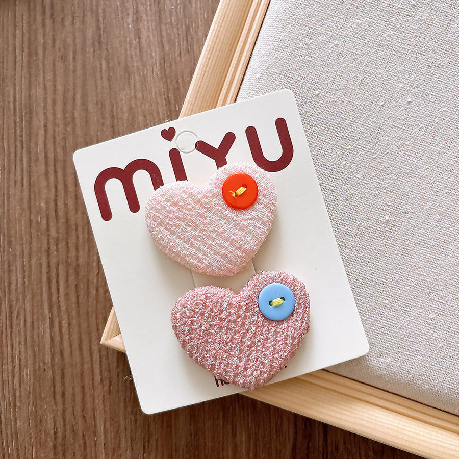 Collection of Versatile Sweet Candy-Colored Love Heart Fabric Hair Clips-2