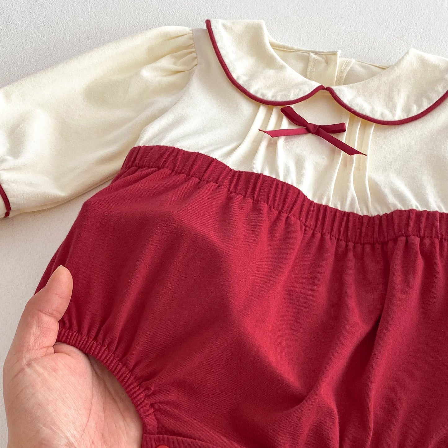 Spring Arrival Baby Girls Cute Color Patchwork Long Sleeves Peter Pan Collar Onesies