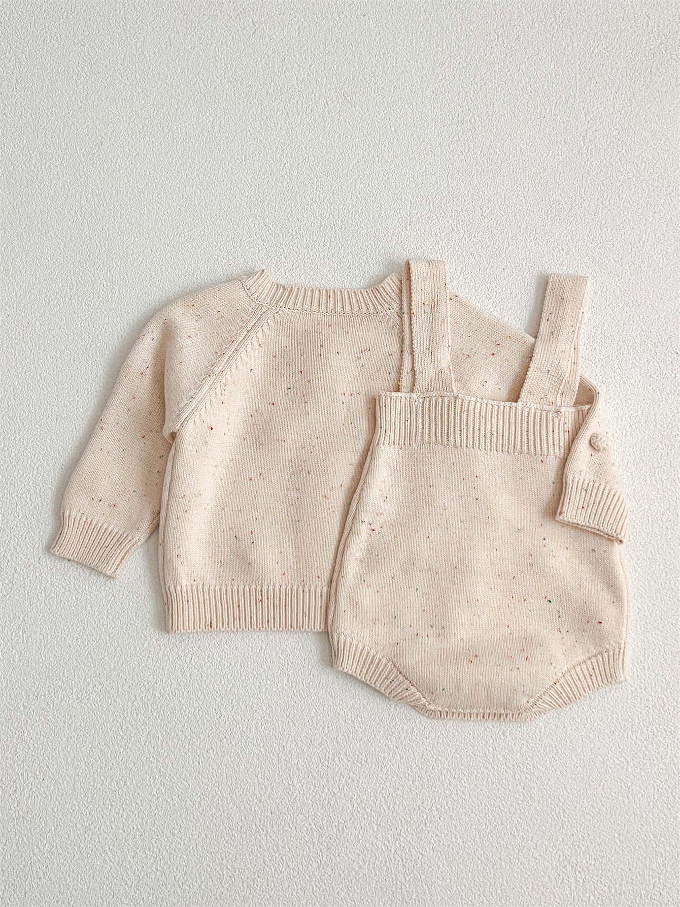 Arrival Autumn Baby Long Sleeves Solid Color Knitted Cardigan and Sleeveless Strap Bodysuits – Clothing Set-3