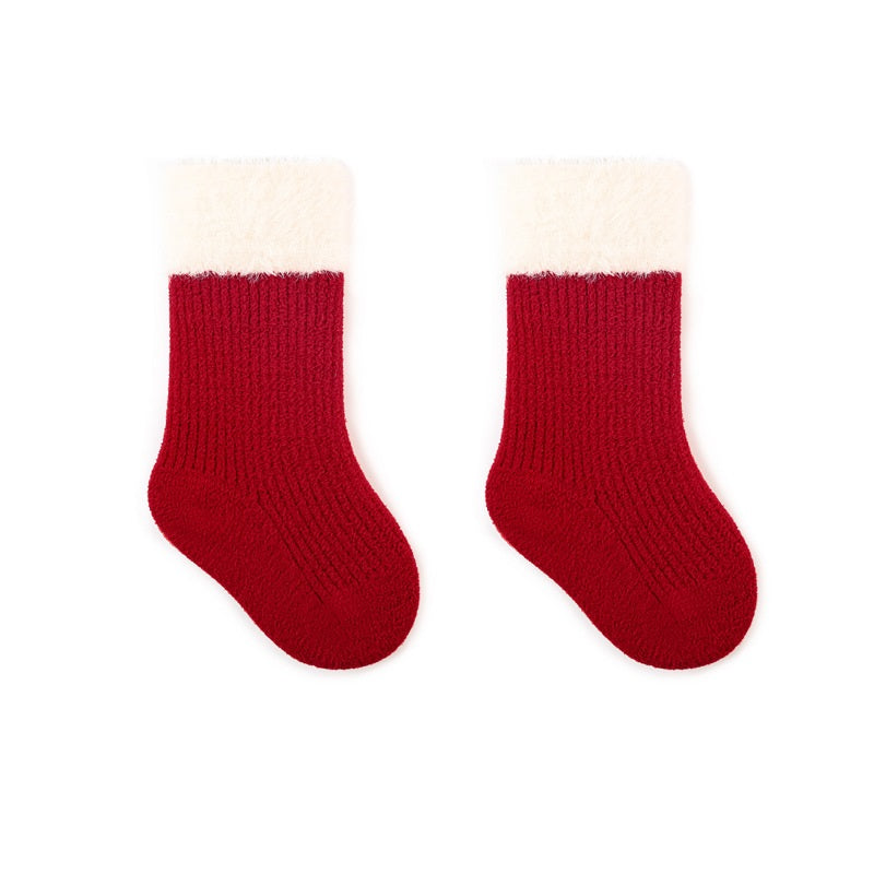 Warm Boneless Children’s Fleece-lined Socks for Autumn and Winter, Thickened and Festive Red-2