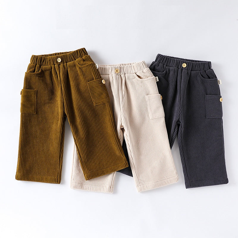 Spring and Autumn Arrival Baby Kids Unisex Solid Color Casual Corduroy Pants