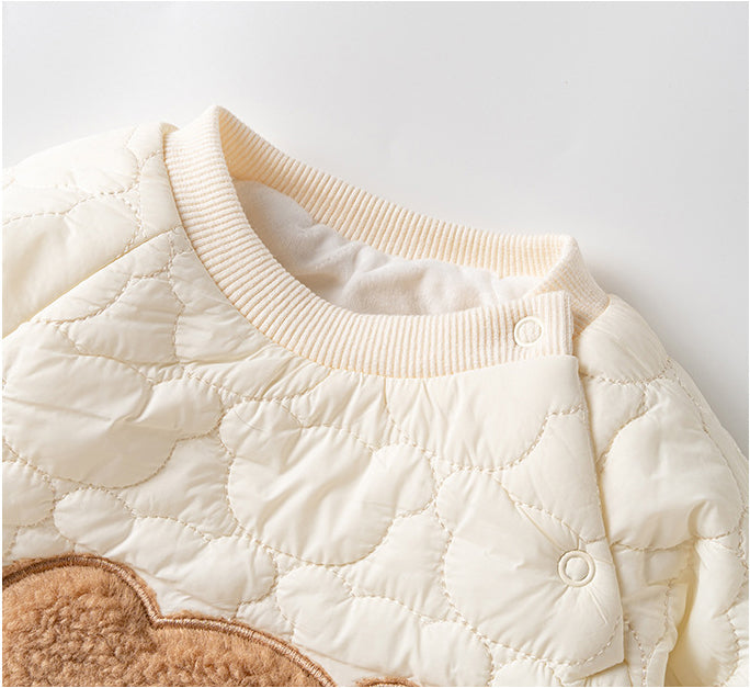 Baby Teddy Bear Cartoon Knitted Onesie With Hat&Fluffy Ball Pants Clothing Set-3