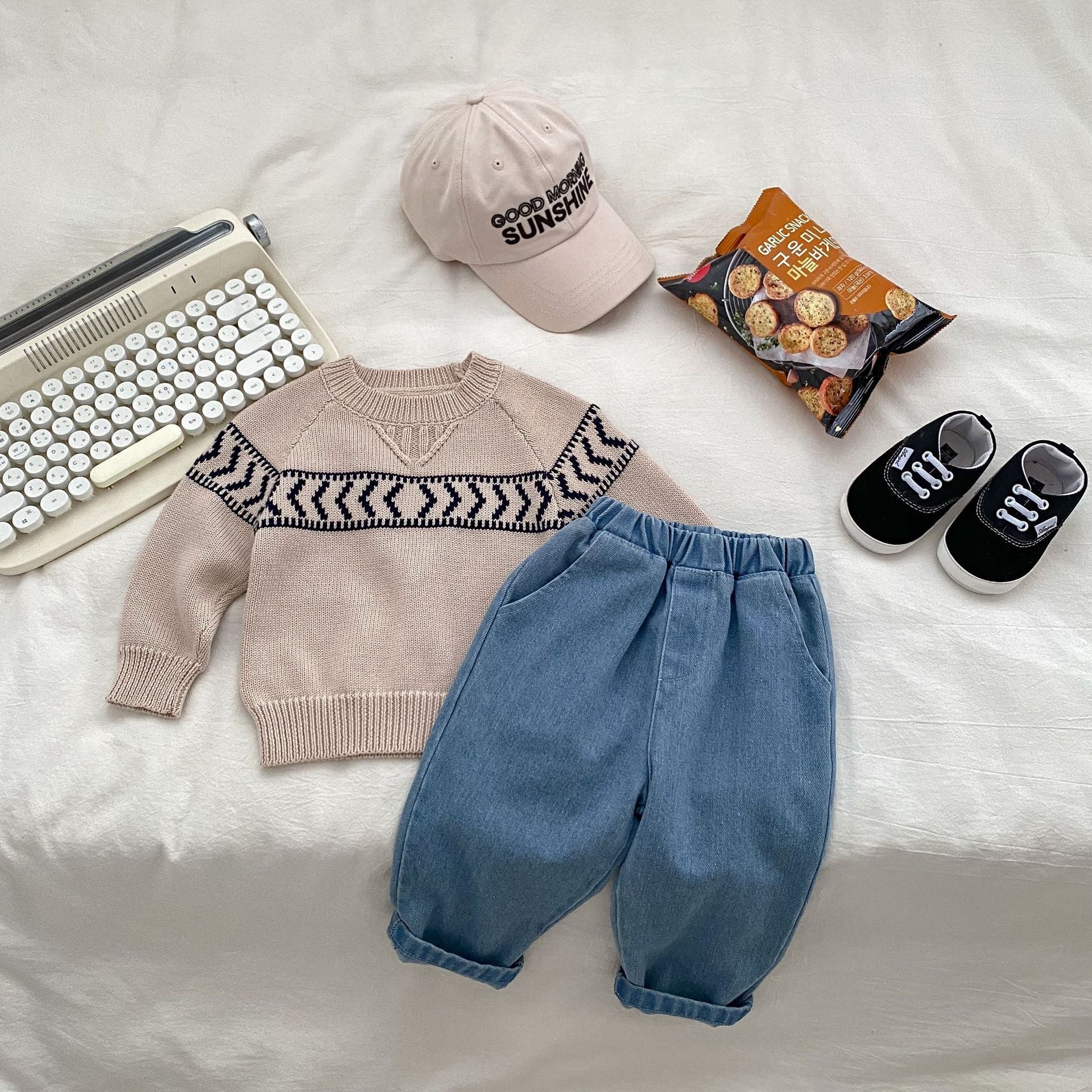 Arrival Autumn Baby Kids Boys Long Sleeves Casual Knitted Top Pullover and Denim Jeans – Clothing Set-0