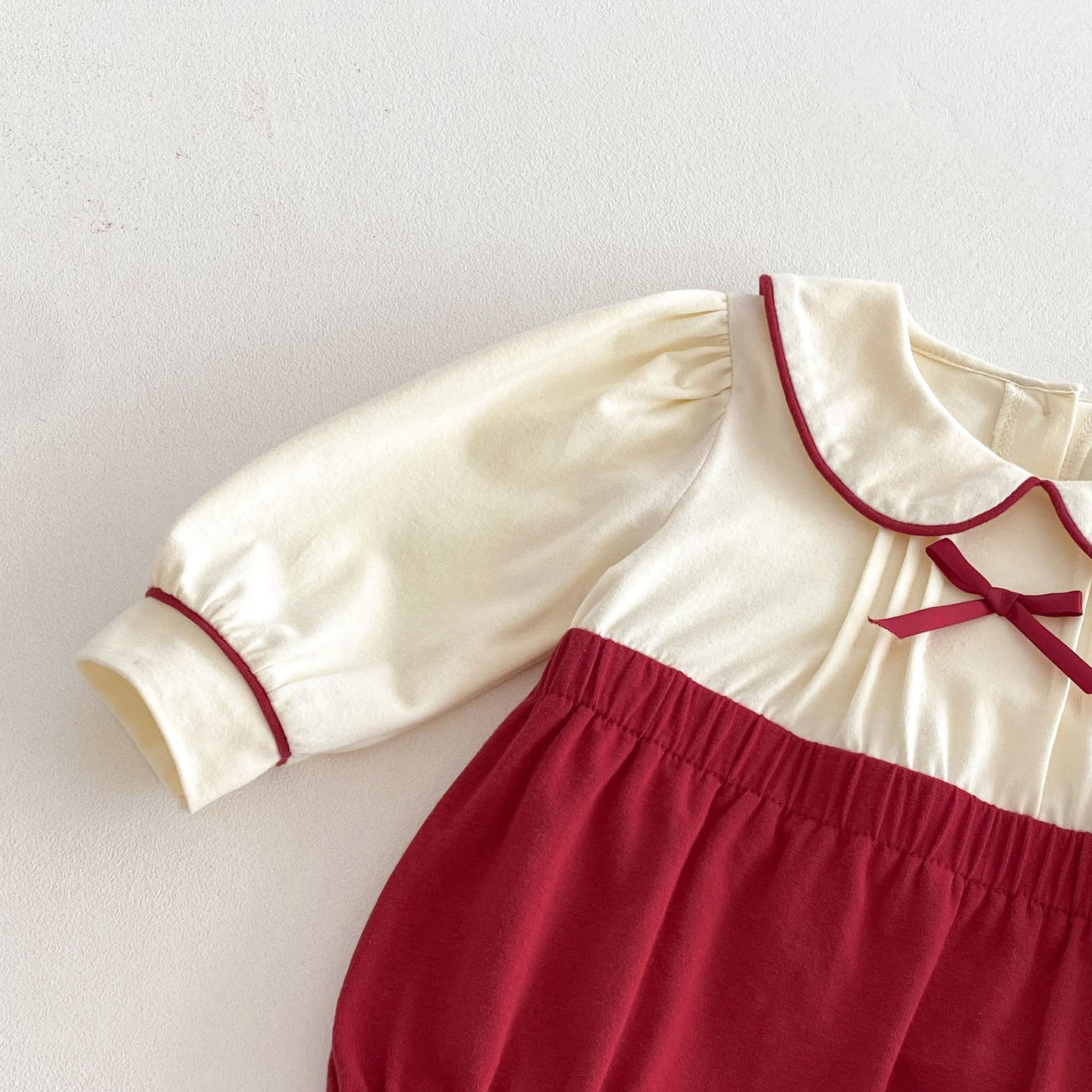 Spring Arrival Baby Girls Cute Color Patchwork Long Sleeves Peter Pan Collar Onesies