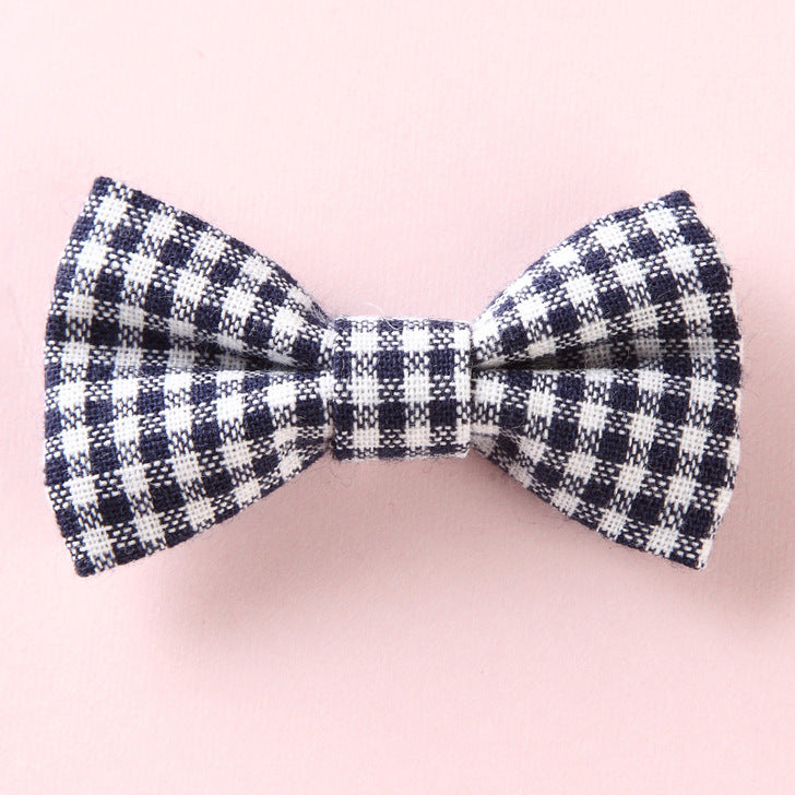 Girls Plaid Pattern Bow Tie Hair Fabric 2 pc. Clips Handmade Accessory-7