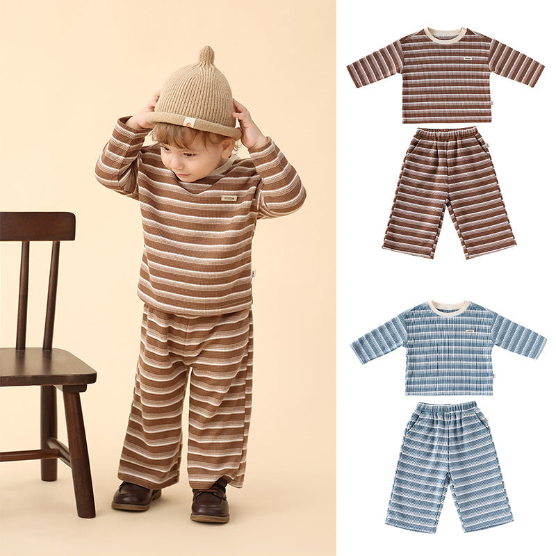 Spring and Autumn Baby Kids Striped Pattern Long Sleeves Top and Pants Clothing Set