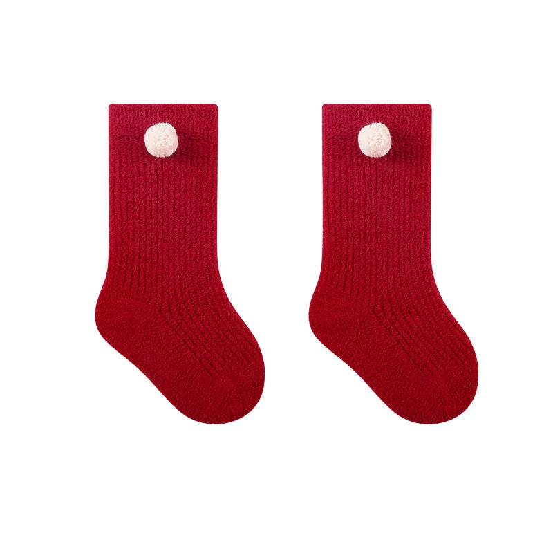 Warm Boneless Children’s Fleece-lined Socks for Autumn and Winter, Thickened and Festive Red-4