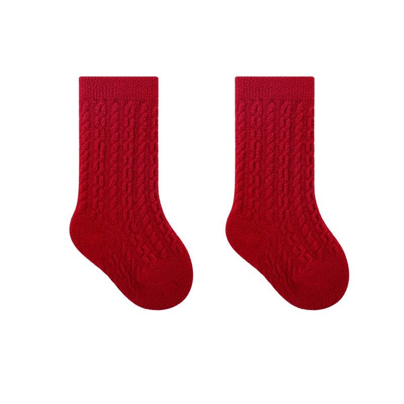 Warm Boneless Children’s Fleece-lined Socks for Autumn and Winter, Thickened and Festive Red-5
