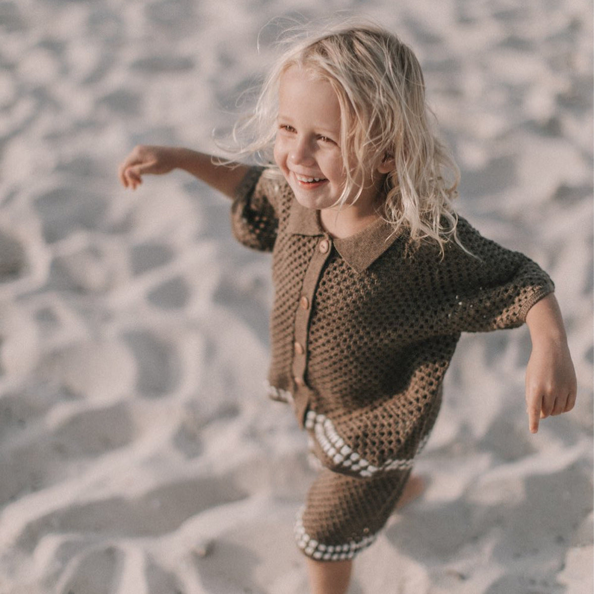 Summer Baby Kids Casual Simple Hollow Out Short Sleeves Top with Shorts Knitted Clothing Set