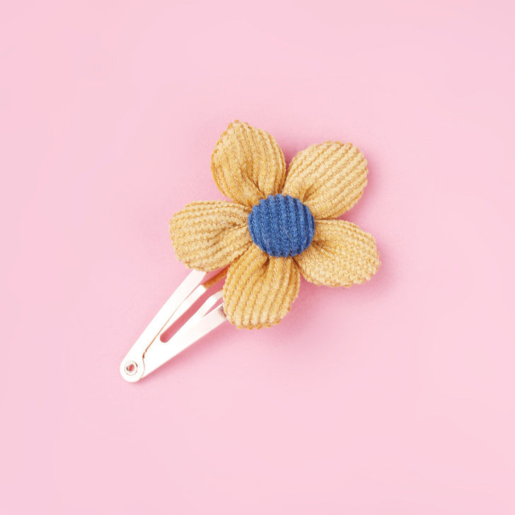 Girls Woolen Sunflower One Word Hair Clips Accessory-5