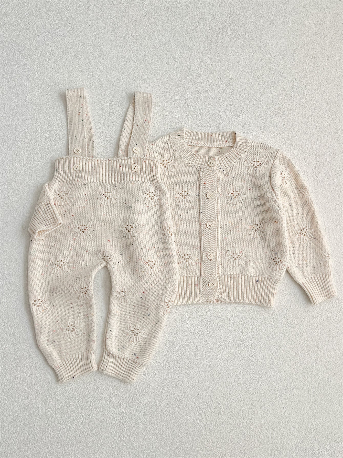 Arrival Autumn Baby Long Sleeves Solid Color Knitted Cardigan and Sleeveless Strap Rompers – Clothing Set-5