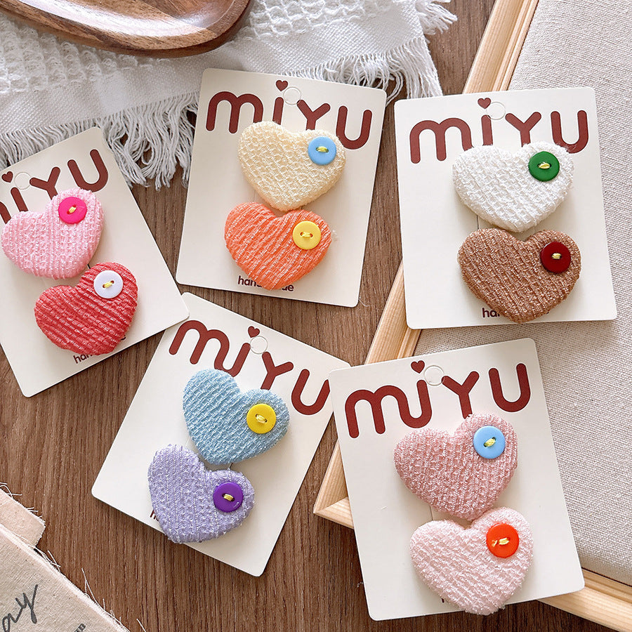 Collection of Versatile Sweet Candy-Colored Love Heart Fabric Hair Clips-0