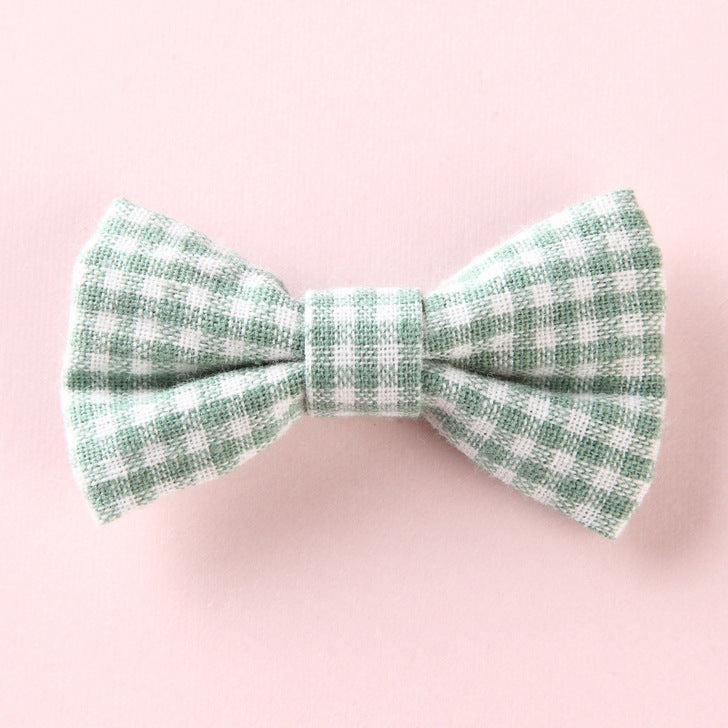 Girls Plaid Pattern Bow Tie Hair Fabric 2 pc. Clips Handmade Accessory-9