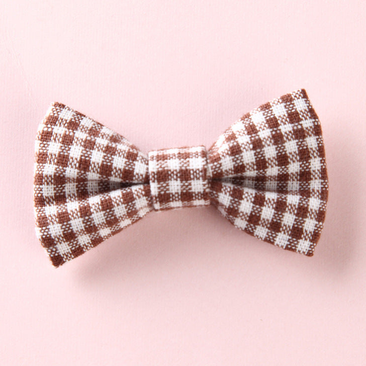Girls Plaid Pattern Bow Tie Hair Fabric 2 pc. Clips Handmade Accessory-11