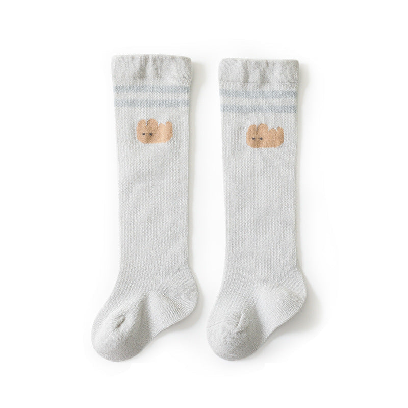 Baby Girl Solid Color Floral Embroidered Pattern Breathable Knee Socks-10